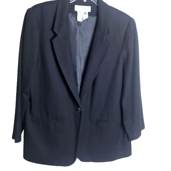SAG HARBOR Woman's Black Wool & Nylon Blazer  Vintage  Size 16W - Picture 1 of 8